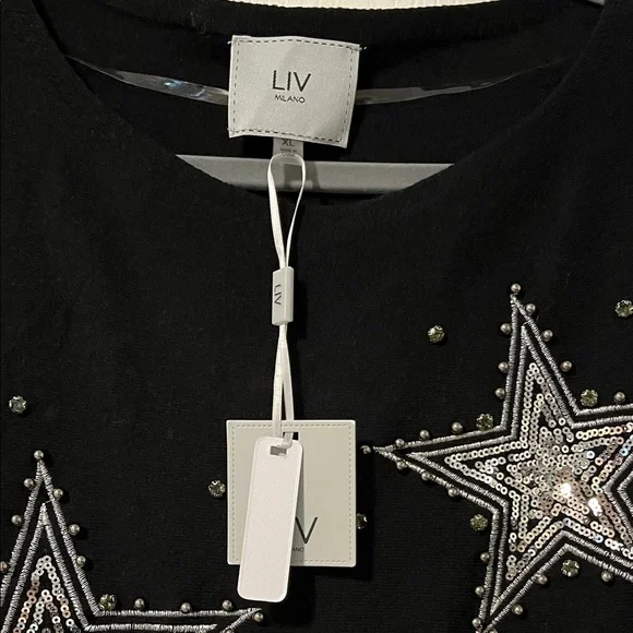 Milano Black Top with Silver Star Embellishments NWT Size xl - Picture 2 of 8